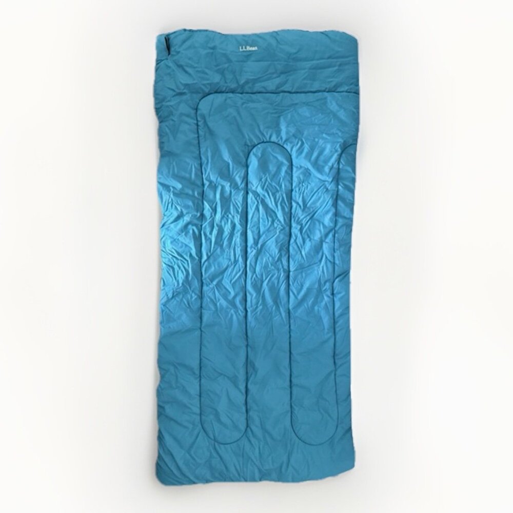 LL Bean Sleeping Bag Blue Green 40 Degree Camping Travel Outdoor Nature w/ Bag